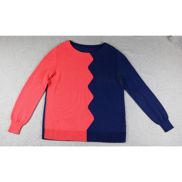 Tory Burch Sweater Womens L Red Orange Blue Colorblock Cotton Blend Pull Over - Picture 1 of 9